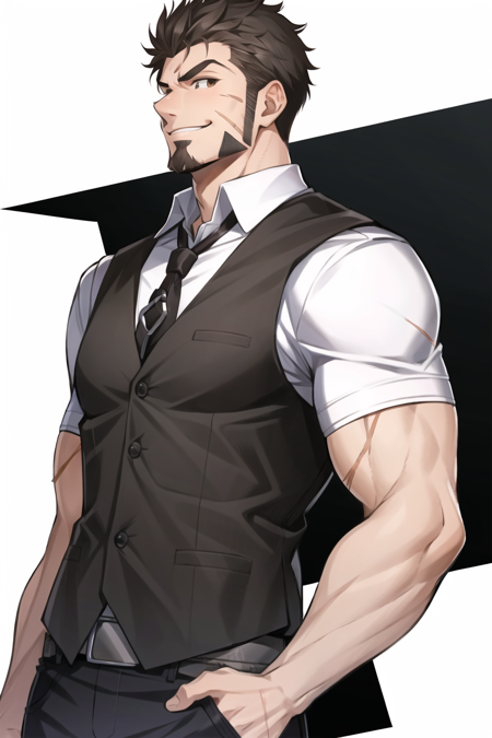 3978520630-1025150118-saitou masatsugu, 1boy, biceps, brown eyes, brown hair, buckle,  facial hair, upper body, goatee, looking to the side, male focu.png